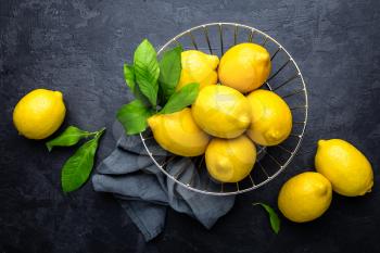 Lemon, fresh lemons with leaves