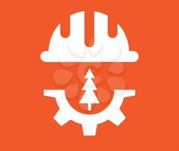 Forest industry related design concept. Helmet, Gear and tree icons. AI 10 Supported.