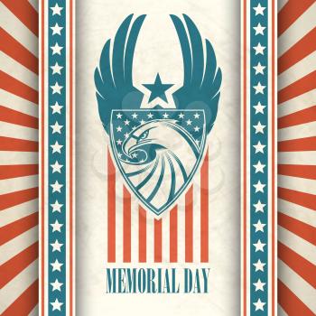 Memorial Day. Typographic card with the American flag and eagle. Vector illustration EPS 10