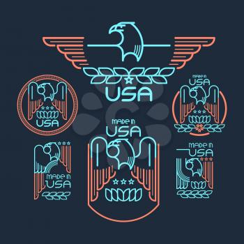 Made in the USA Symbol with  American flag and eagle Set of templates emblems. Vector illustration EPS 10
