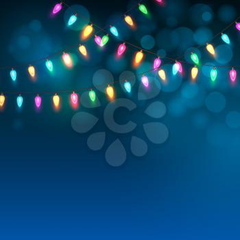 Blue Christmas background with lights. Vector illustration EPS10