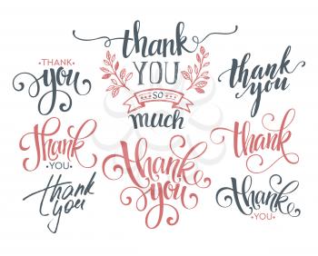 Set of custom THANK YOU hand lettering. Vector illustration EPS10