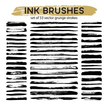 Large set of 53 different grunge ink brush strokes. Vector illustration EPS10