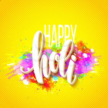 Happy Holi  festival of colors greeting background with  colorful Holi powder paint clouds and sample text. Vector illustration EPS10