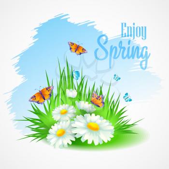Spring greeting card with daisies. Vector illustration EPS10