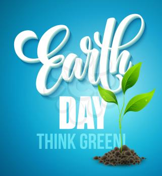 Earth Day poster. Vector illustration with the Earth day lettering, planets and green leaves. EPS10
