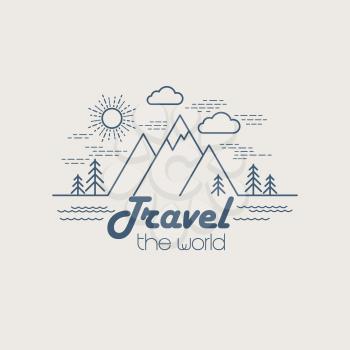 Flat linear landscape. Travel logo concept. EPS 10