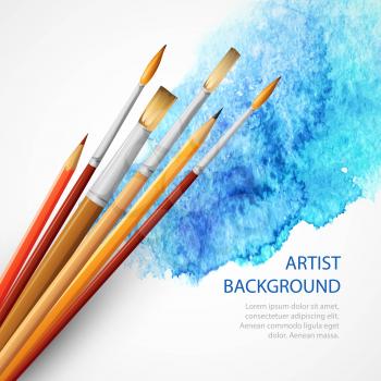 Realistic brush on blue watercolor background EPS 10