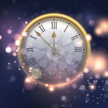 Happy New Year background with clock. Vector illustration EPS10