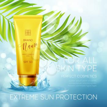 Sun protection cosmetic products design template. Vector illustration EPS10