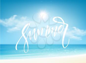 Summer Brush lettering composition on blue sea background. Vector illustration EPS10