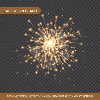 Golden glowing lights effects isolated on transparent background. Explosion Flash with rays and spotlight. Star burst with sparkles. Vector illustration EPS10