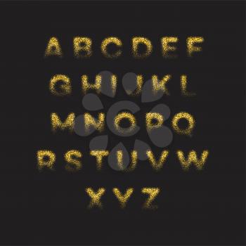 Golden glitter alphabet font set. Vector illustration EPS10