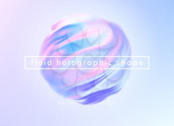 Trendy realistic pattern with holographic 3d shape on blue background for banner design. Fluid shape background. Rainbow background. Design template. Fluid holographic pattern. Vector illustration EPS10