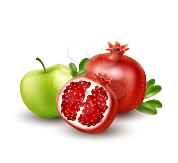 Realistic Pomegranate or garnet on the white background. Vector illustration EPS10
