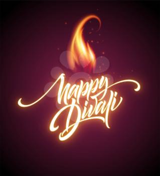 Happy Diwali Festival Bright. Flame Glowing Letters Design Element. Vector illustration EPS10