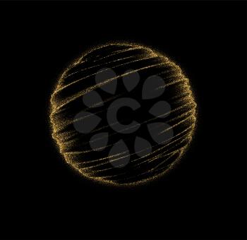 Golden glitter dust organic sphere shape isolated on black background. Vector illustration EPS10