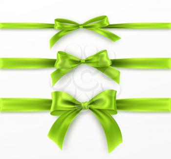 Set Green Bow and Ribbon on white background. Realistic green bow for decoration design Holiday frame, border. Vector illustration EPS10