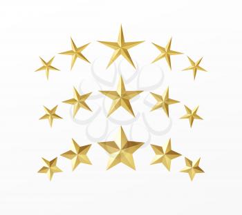 Set of golden realistic stars with different rays isolated on a white background. Vector illustration EPS10