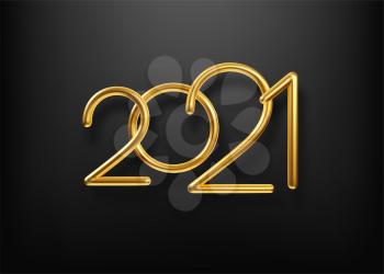 Realistic gold metal inscription 2021. Gold calligraphy New Year lettering. Design element for advertising poster, flyer, postcard. Vector illustration EPS10