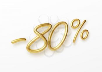 Realistic golden text 80 percent discount number. Vector illustration EPS10