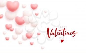 Happy Valentines Day festive background of flying white and pink hearts. Vector illustration EPS10