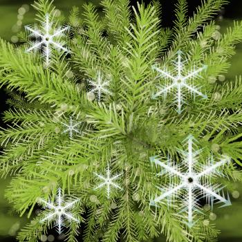 Christmas Tree and snowflakes, abstract background.