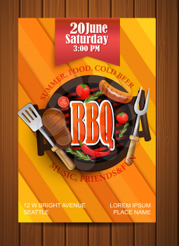 BBQ Grill flyer with elements. Typographical Design. Vector illustration.
