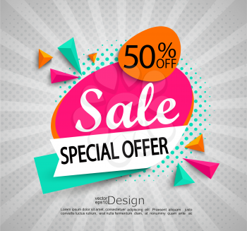 Sale - special offer - bright modern banner with halftone background. Sale and discounts. Vector illustration.