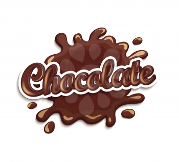 Vector illustration of chocolate drops and blot with lettering . Sweet and stain and shape.