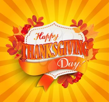 Happy thanksgiving day - autumn background with vintage frame with text. EPS 10 vector illustration.