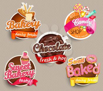 Food Label or Sticker - bakery, chocolate, sweet baked, candy,sweet bakery - Design Template. Vector illustration.