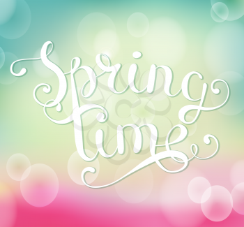 On bokeh background inscription of spring time.