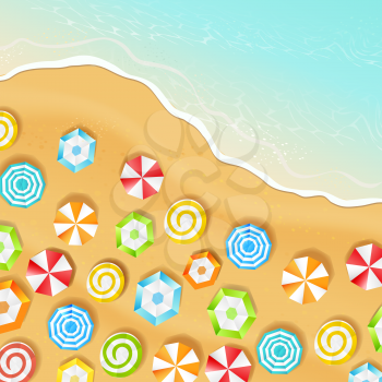Summer beach and view by the top, vector illustration.