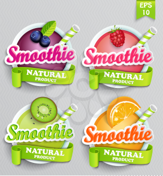 Set sticers smoothie with ribbon, vector illustration.