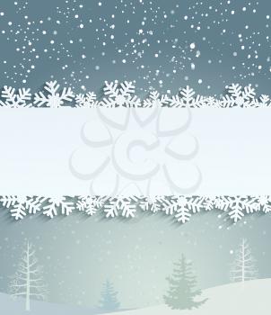 Christmas background with white snowflakes and frame with inscription