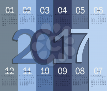 Template of modern denim color 2017 calendar.