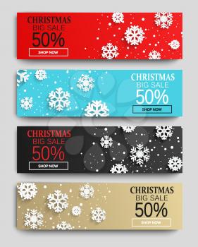 Christmas sale banners set with snowflakes. Vector illustration.