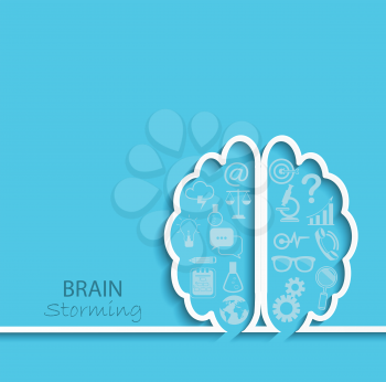 Creative left brain and right brain Idea concept background in paper style with flat set business icon. vector illustration.