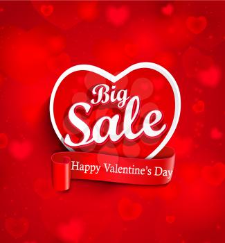 Valentines day sale design template on red background.