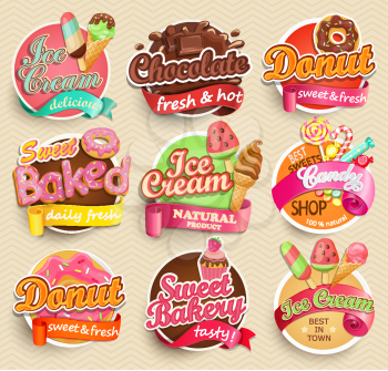 Set of sweet food labels. Vector illustration for cafe and restaurant menu.