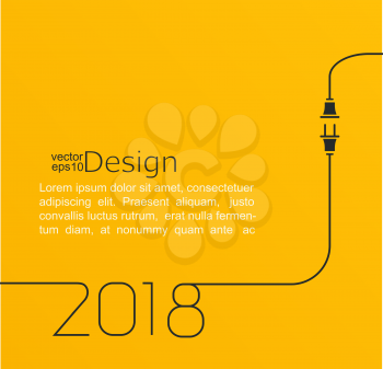 2018 - New year. Abstract line vector illustration with wire plug and socket. Concept of connection, new business, start up. Flat design.