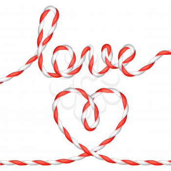 Greeting card with heart from rope. Concept can be used for Valentines Day, wedding or love confession message.