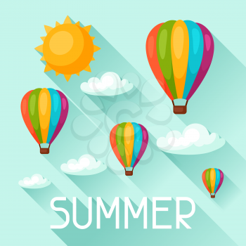 Summer background with hot air balloons. Image for advertising booklets, banners, flayers, article, social media.