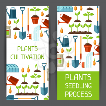 Banners for cultivation, plants seedling process, stage plant growth, fertilizers and greenhouse.