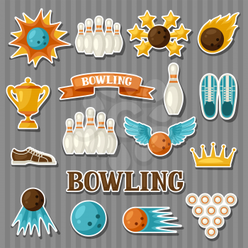 Set of bowling items. Objects for decoration, design on advertising booklets, banners, flayers.