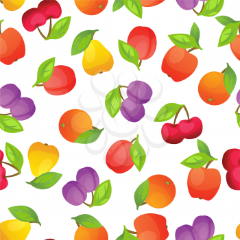 Seamless pattern with stylized fresh ripe fruits.