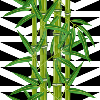 Seamless pattern with bamboo plants and leaves. Background made without clipping mask. Easy to use for backdrop, textile, wrapping paper.