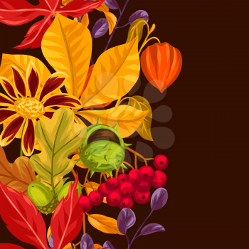 Seamless border with autumn leaves and plants. Background easy to use for backdrop, textile, wrapping paper.