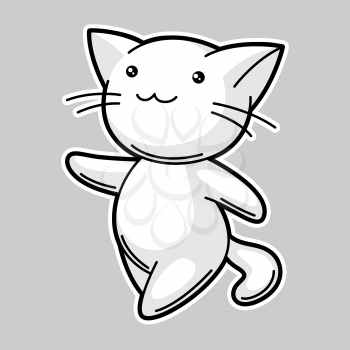 Cute kawaii white cat. Sticker for fun